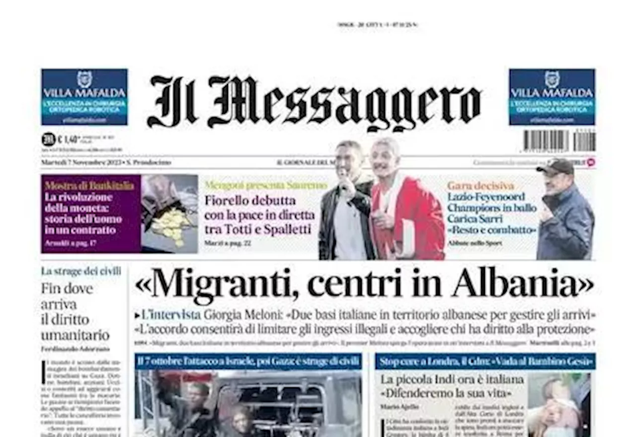 Il Messaggero in apertura: 'Lazio-Feyenoord: Champions in ballo, carica Sarri'