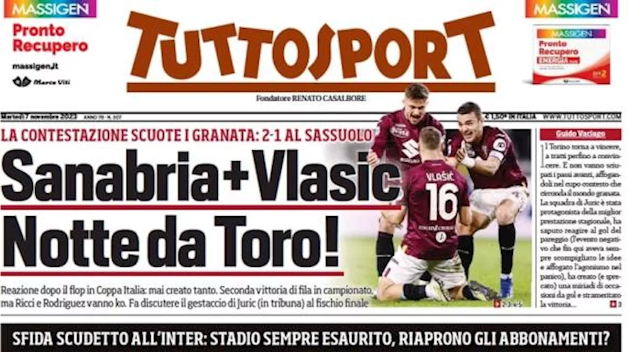 Tuttosport in apertura sui bianconeri che tornano a sognare: 'Il popolo: 'Avanti Juve''