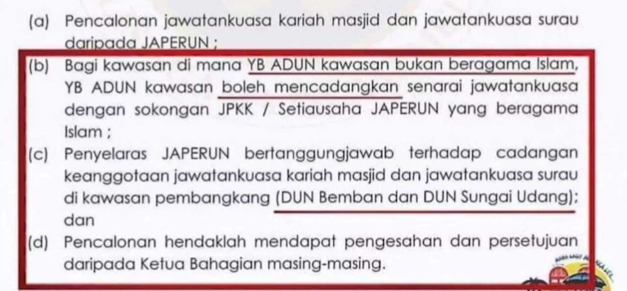 Melaka nafi wujud campur tangan bukan Islam dalam pelantikan jawatankuasa masjid, surau