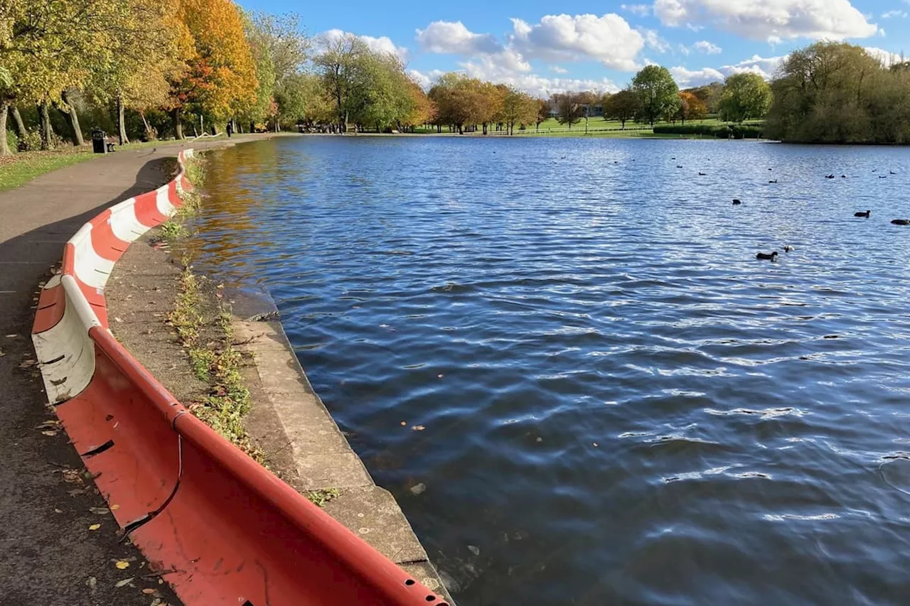 Repair work to disintegrating waterside at Pontefract Park lake not for another year