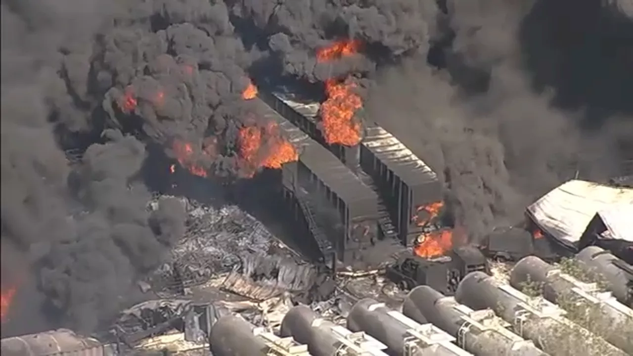 Diesel fuel, among several flammable liquids housed at chemical plant on fire in Shepherd, Texas