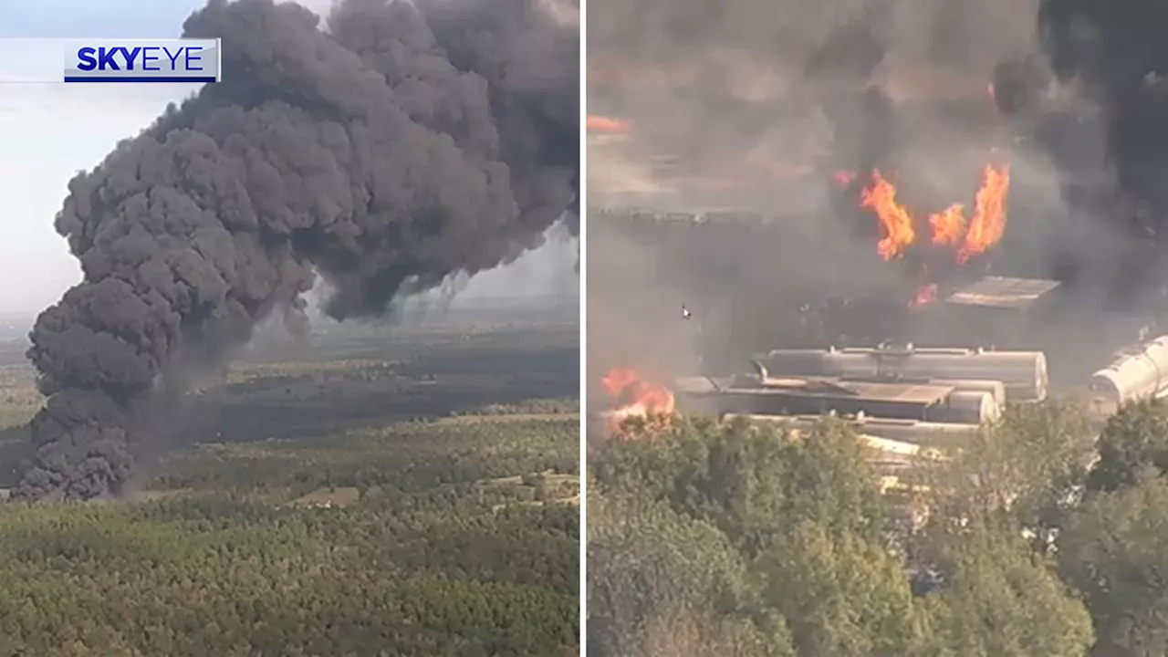 SkyEye video shows large plant fire burning at petroleum processing center in San Jacinto County