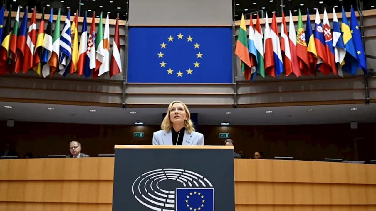 Gaza: au Parlement européen, Cate Blanchett appelle à la 'libération immédiate de tous les civils retenus...