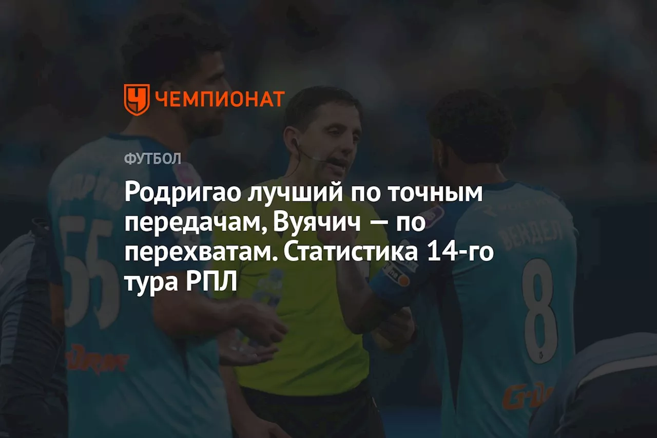 Родригао лучший по точным передачам, Вуячич — по перехватам. Статистика 14-го тура РПЛ