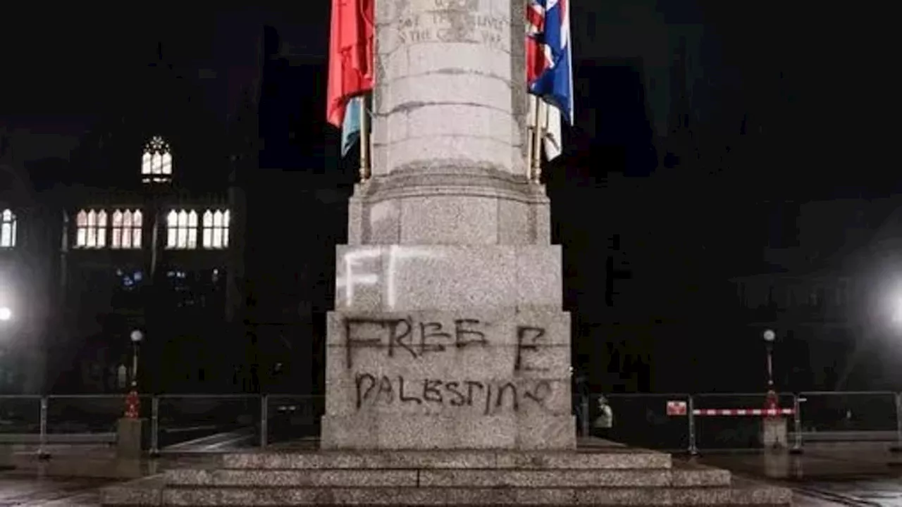 Fury as pro-Palestinian supporters deface Rochdale war memorial before Armistice day with police now...