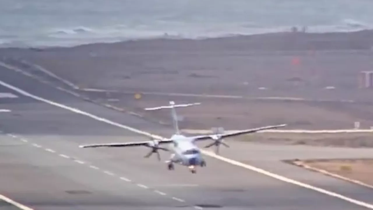 Terrifying moment passenger plane bounces uncontrollably on a runway while coming into land on...