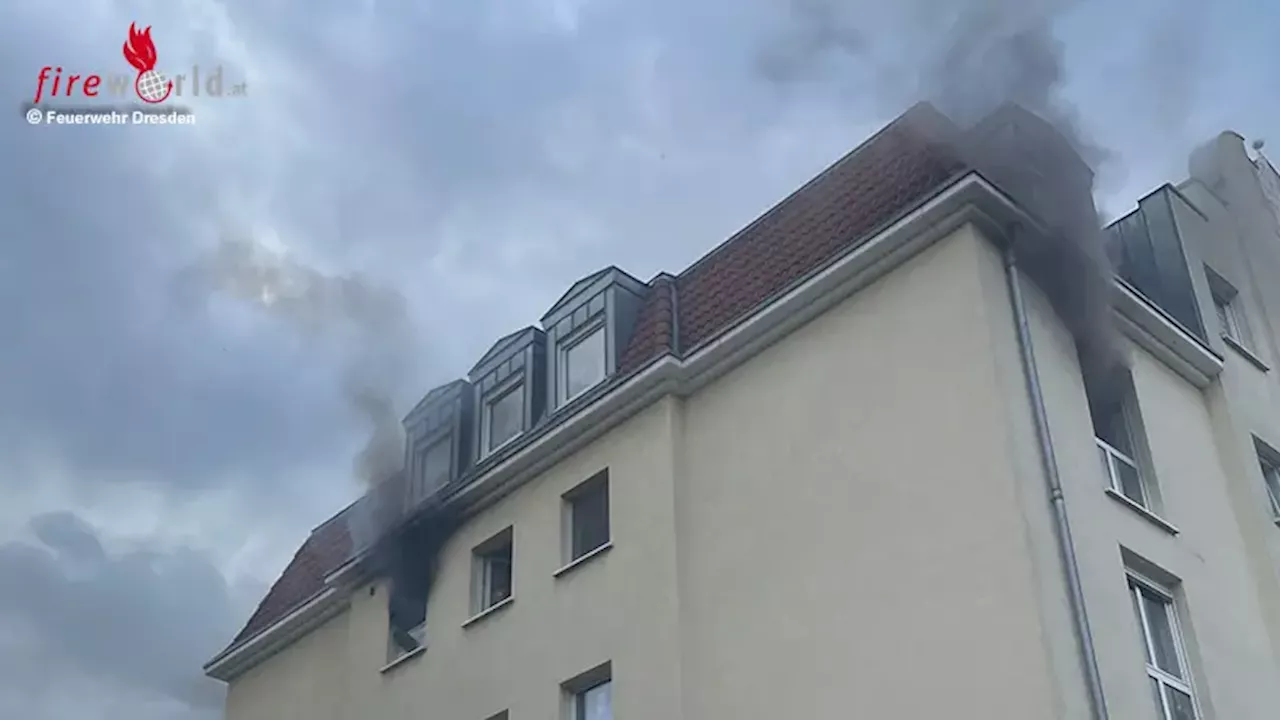 D: Feuerwehr Dresden rettet fünf Menschen und einen Hund bei ausgedehntem Küchenbrand