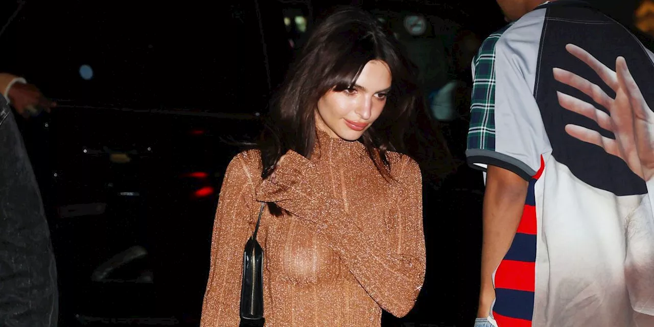 Emily Ratajkowski’s Sparkly Bronze Party Dress May Be Her Best One Yet