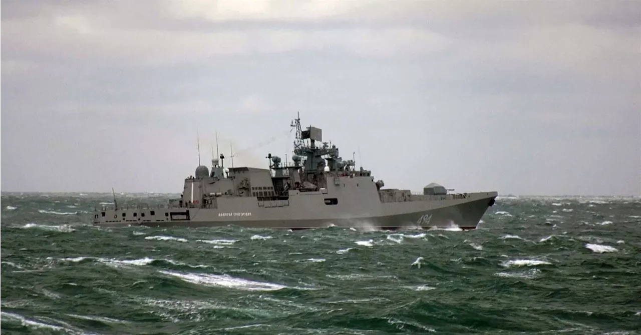 Royal Navy warship shadows Russian frigate sailing near Dover as vessels battered by storm in English...