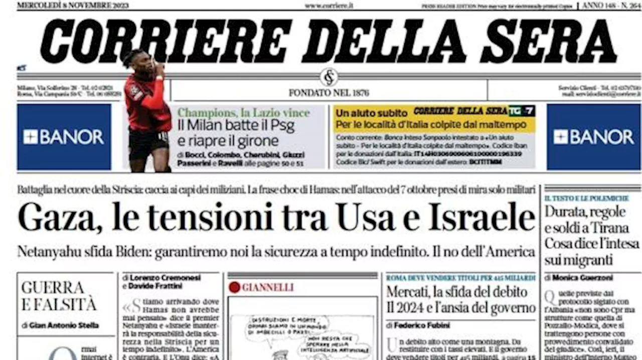 Il CorSera apre così in prima pagina: 'Il Milan batte il PSG e riapre il girone'