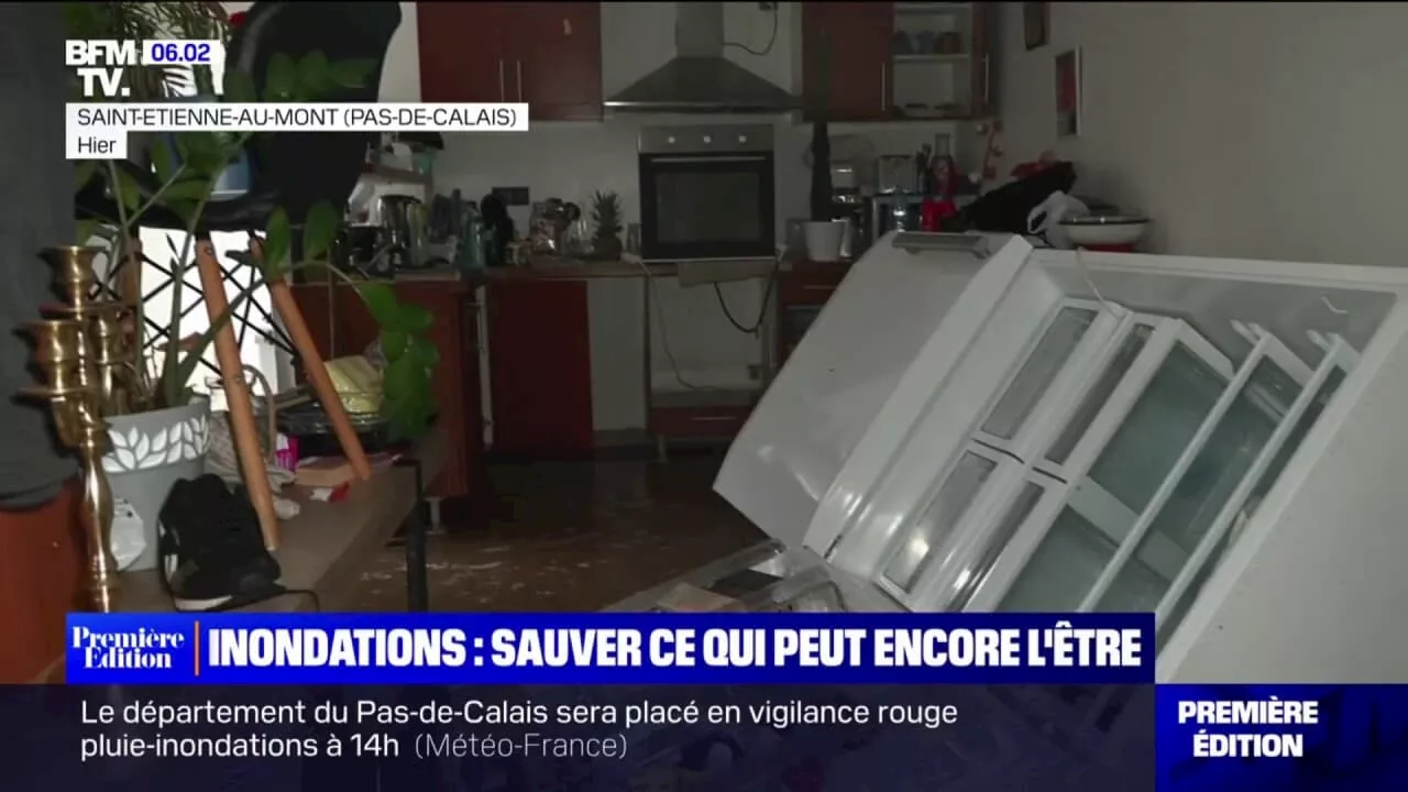 Inondations dans le Pas-de-Calais: les sinistrés sauvent ce qu'il reste dans leur domicile