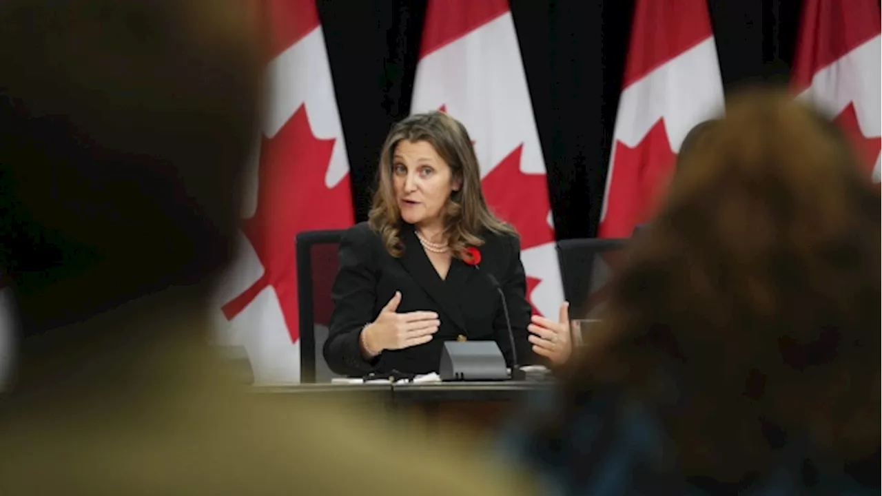 Finance Minister Chrystia Freeland to table Liberals' fall economic statement Nov. 21