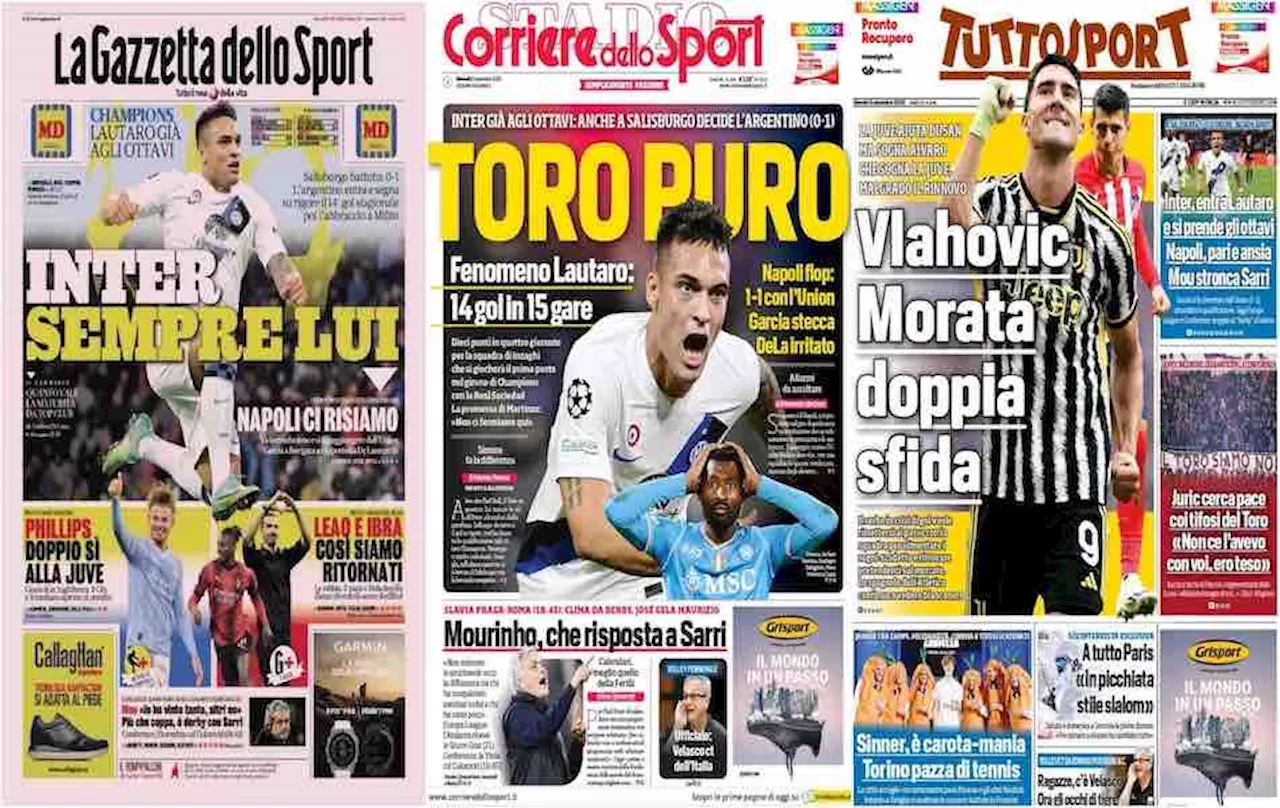 Rassegna stampa, le prime pagine dei quotidiani sportivi del 9 novembre