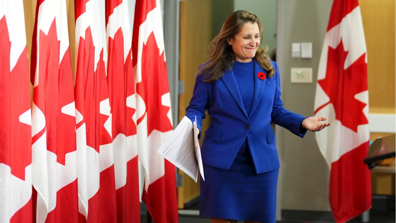 Fall federal economic update coming Nov. 21: Freeland's office