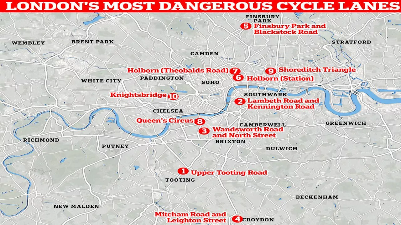 London's most dangerous cycle lanes revealed: Hated junction installed by Sadiq Khan has seen almost...