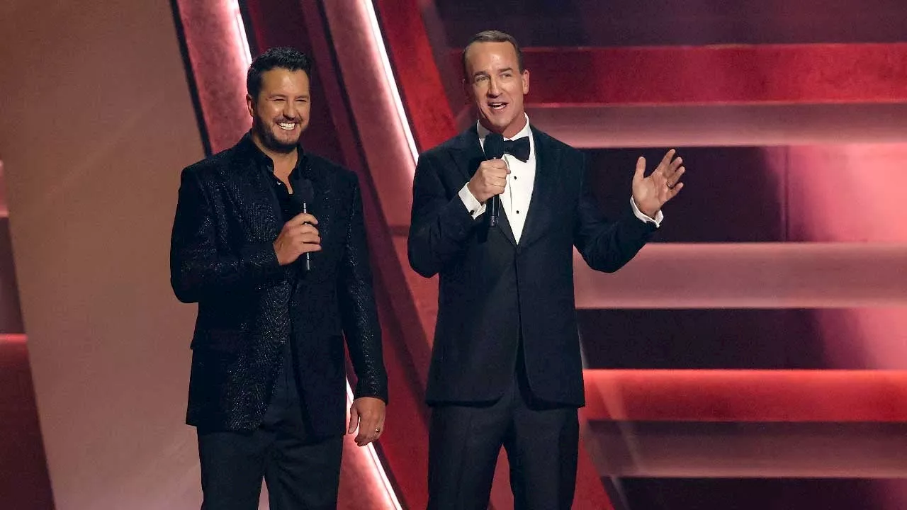 Luke Bryan and Peyton Manning Joke About Taylor Swift and Travis Kelce on CMA Awards Stage