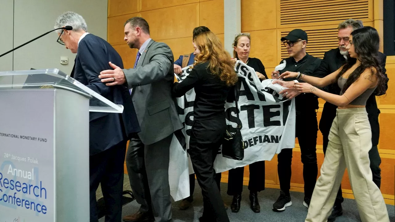 Climate Protesters Interrupt Federal Reserve Chair's Speech on Monetary Policy