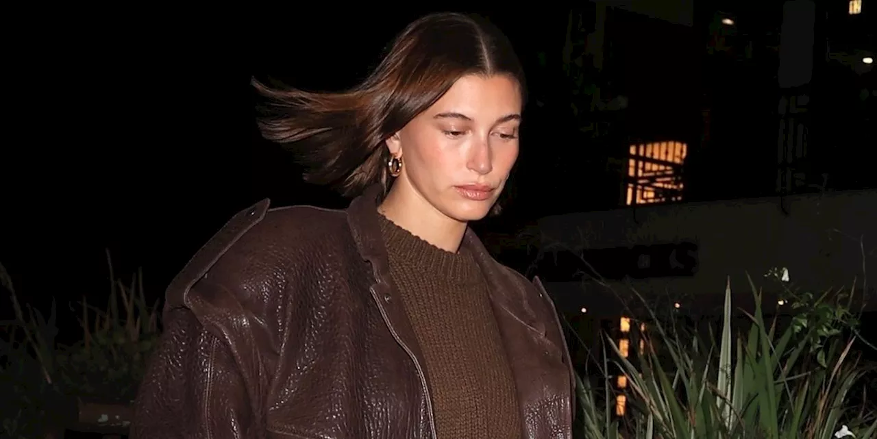 Hailey Bieber Rocks Oversize Leather Jacket in Los Angeles