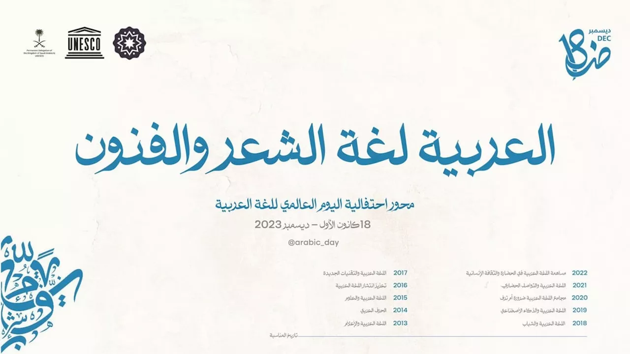 تحت عنوان 'لغة الشعر والفنون'.. انطلاق اليوم العالمي للغة العربية غدًا في باريس