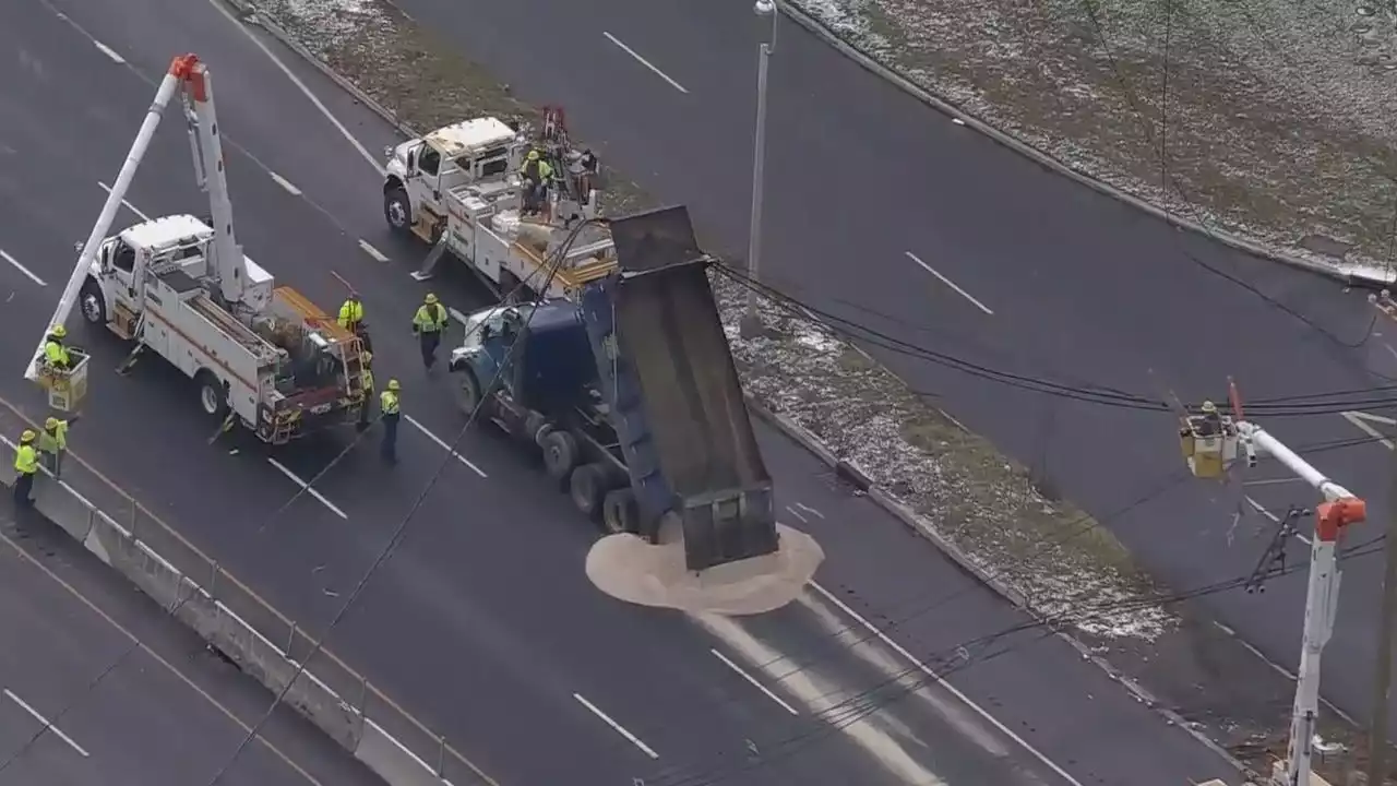 Downed utility pole, live wires shuts down Route 3 in Secaucus