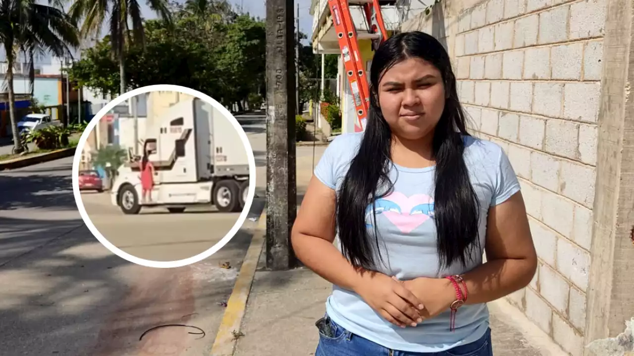 Sheyla se hizo viral tras colgarse de tráiler que rompió cables en Coatza