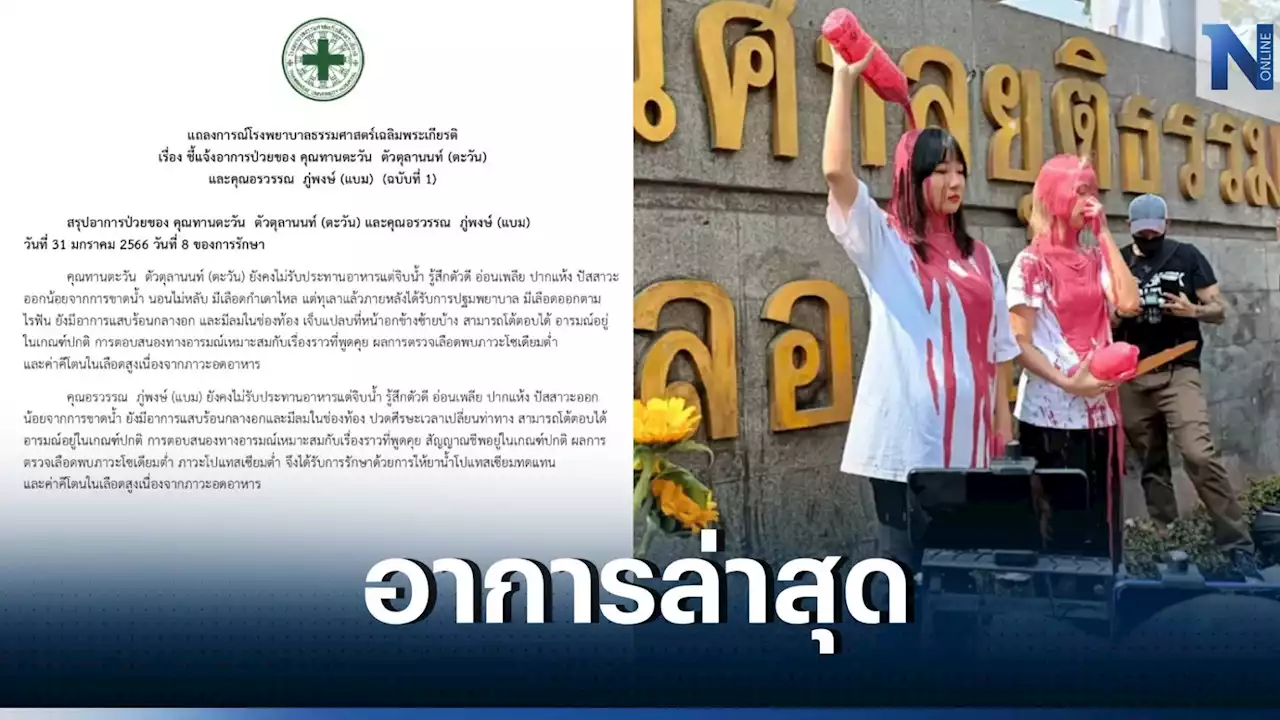 รพ.ธรรมศาสตร์ แถลงอาการ 'ตะวัน-แบม' ล่าสุด อ่อนเพลีย เพราะไม่ยอมกินข้าว