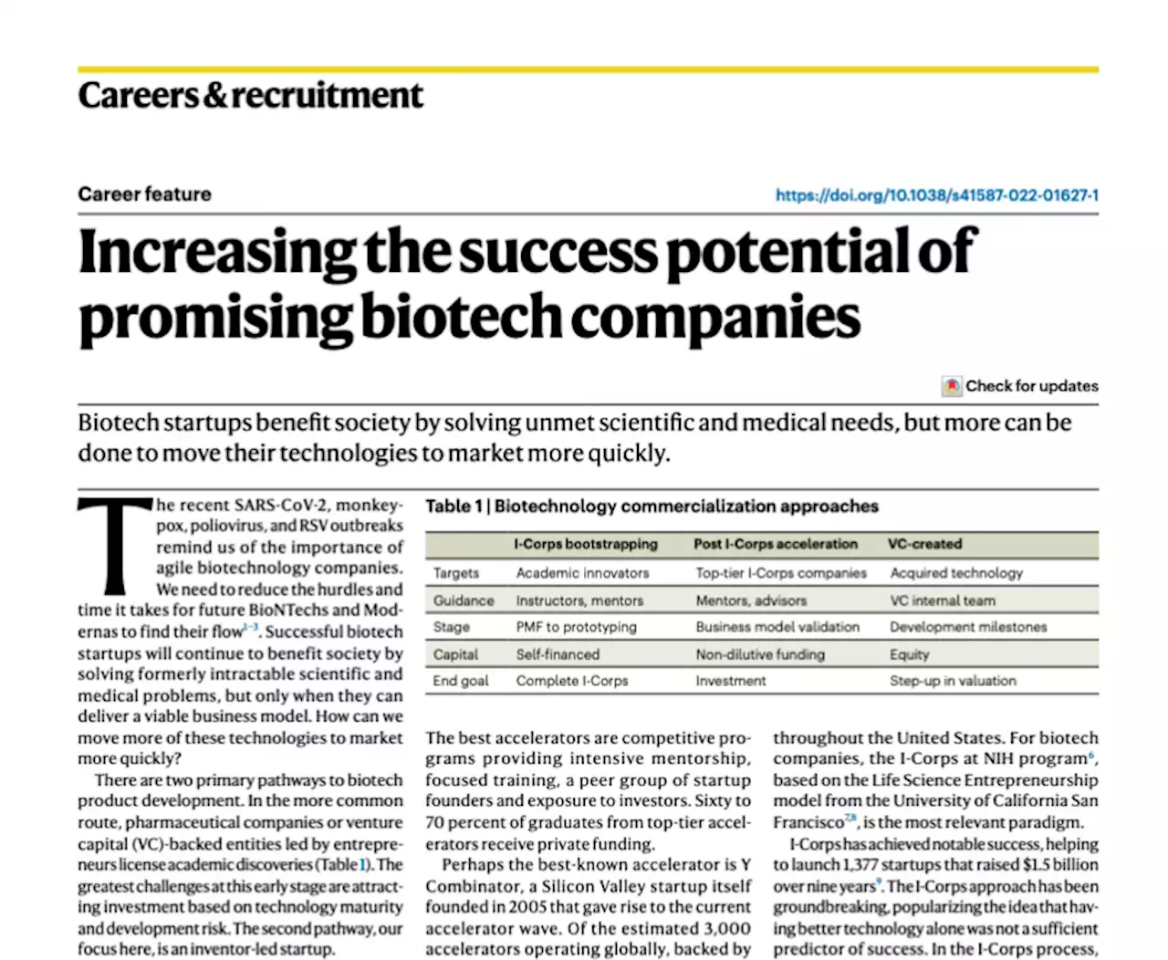 Increasing the success potential of promising biotech companies - Nature Biotechnology