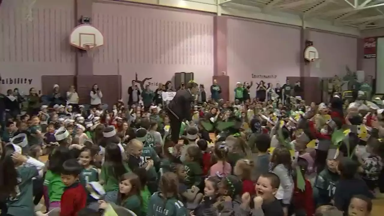 Britain Covey Feels the Joy During Eagles Pep Rally at Philadelphia School