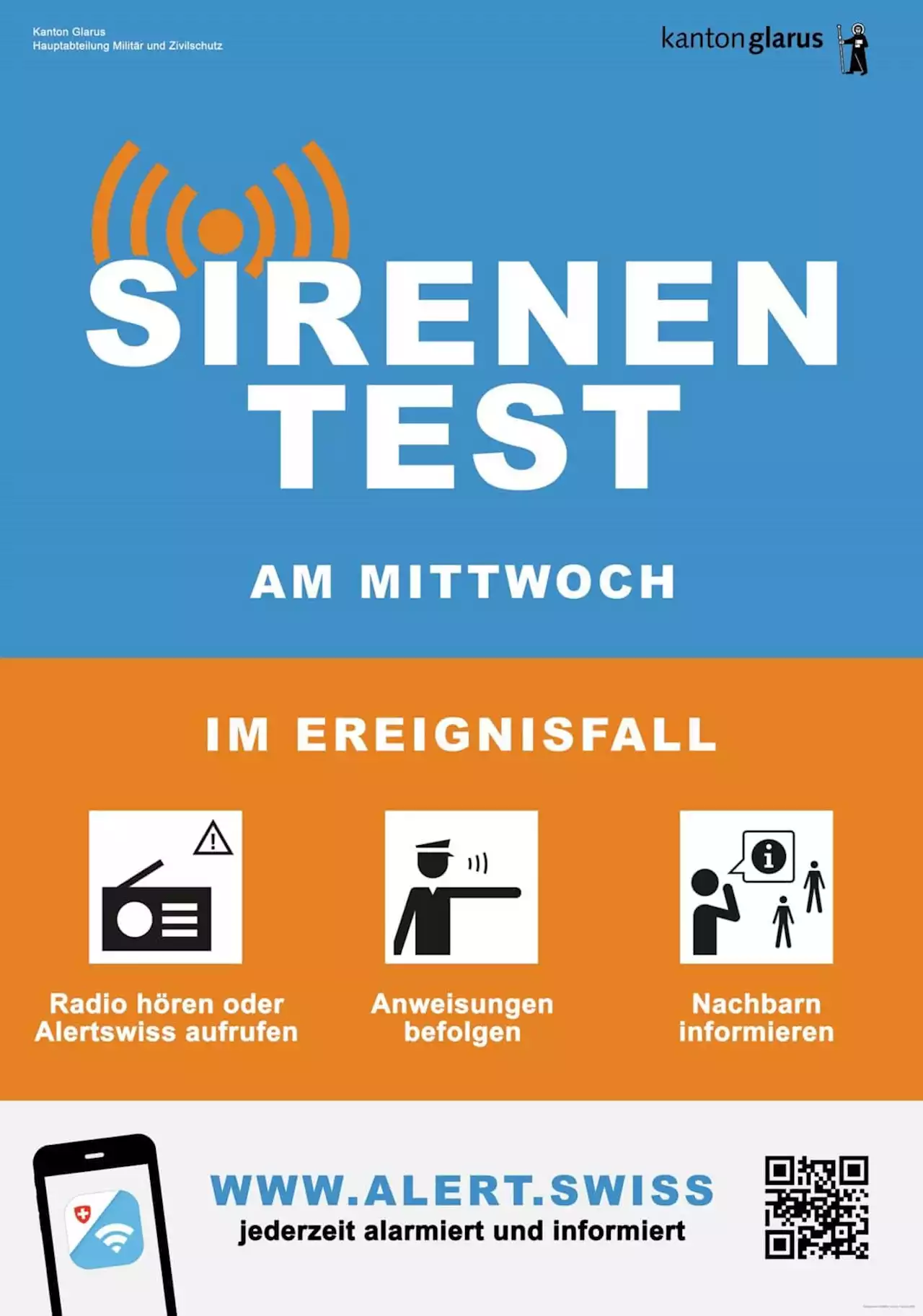 Kanton Glarus: Heute (01.02.2023) findet der jährliche Sirenentest statt