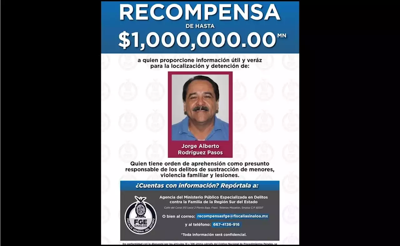 Ofrecen un millón de pesos de recompensa por Jorge Alberto, exalcalde de Mazatlán