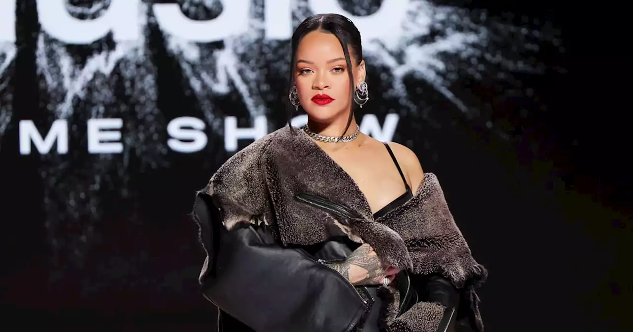 Rihanna Is Ready For the Super Bowl in a Crocodile Dress With Double Leg Slits