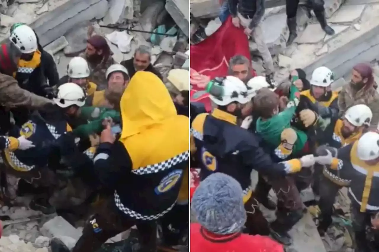 Moment young boy is pulled from rubble after earthquakes in Turkey & Syria