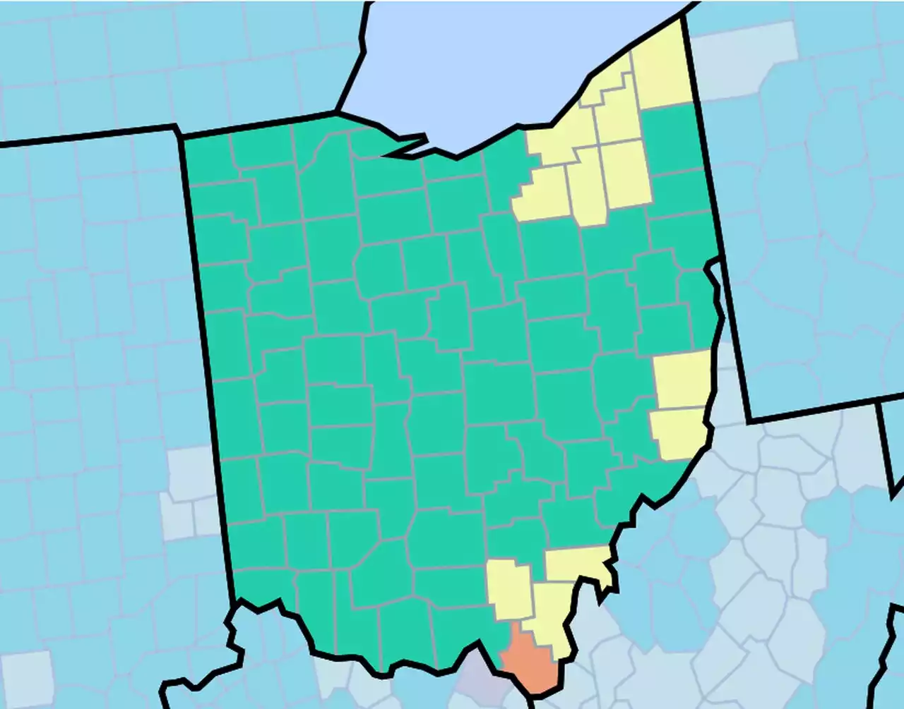 Ohio COVID-19 county map improves to the best that it has been since July; Cuyahoga, most of Northeast Ohio yellow: CDC map