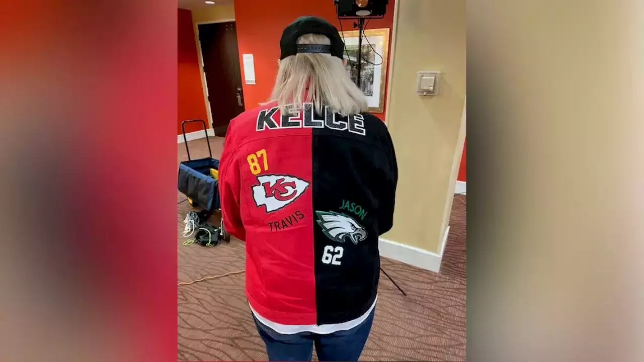 Super Bowl 2023: Mama Kelce's split Eagles-Chiefs jacket designed by  Maryland business owner