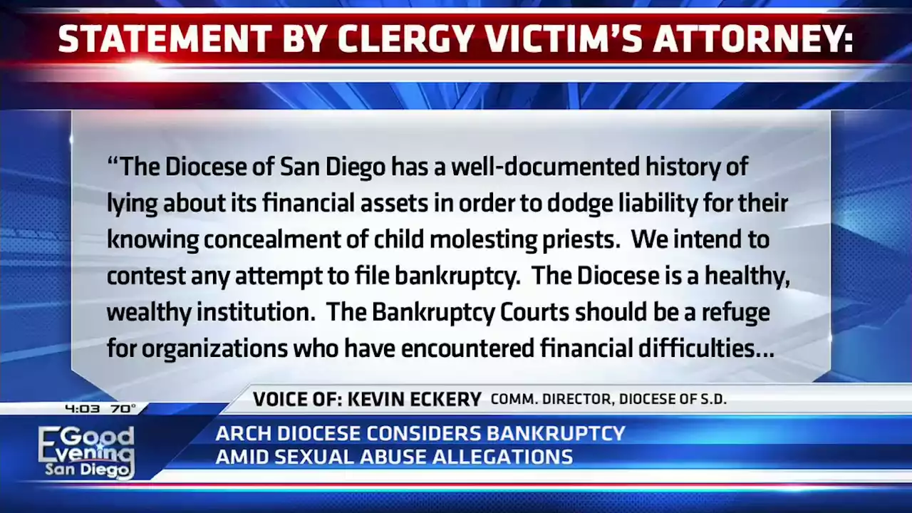 Diocese of San Diego considers bankruptcy to pay alleged sexual abuse victims -