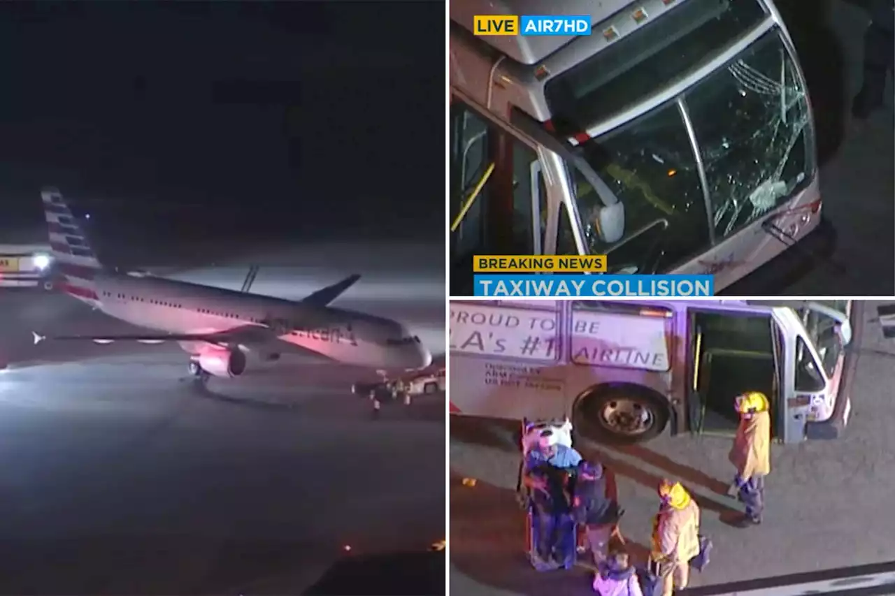 5 injured when LAX shuttle bus collided with American Airlines plane