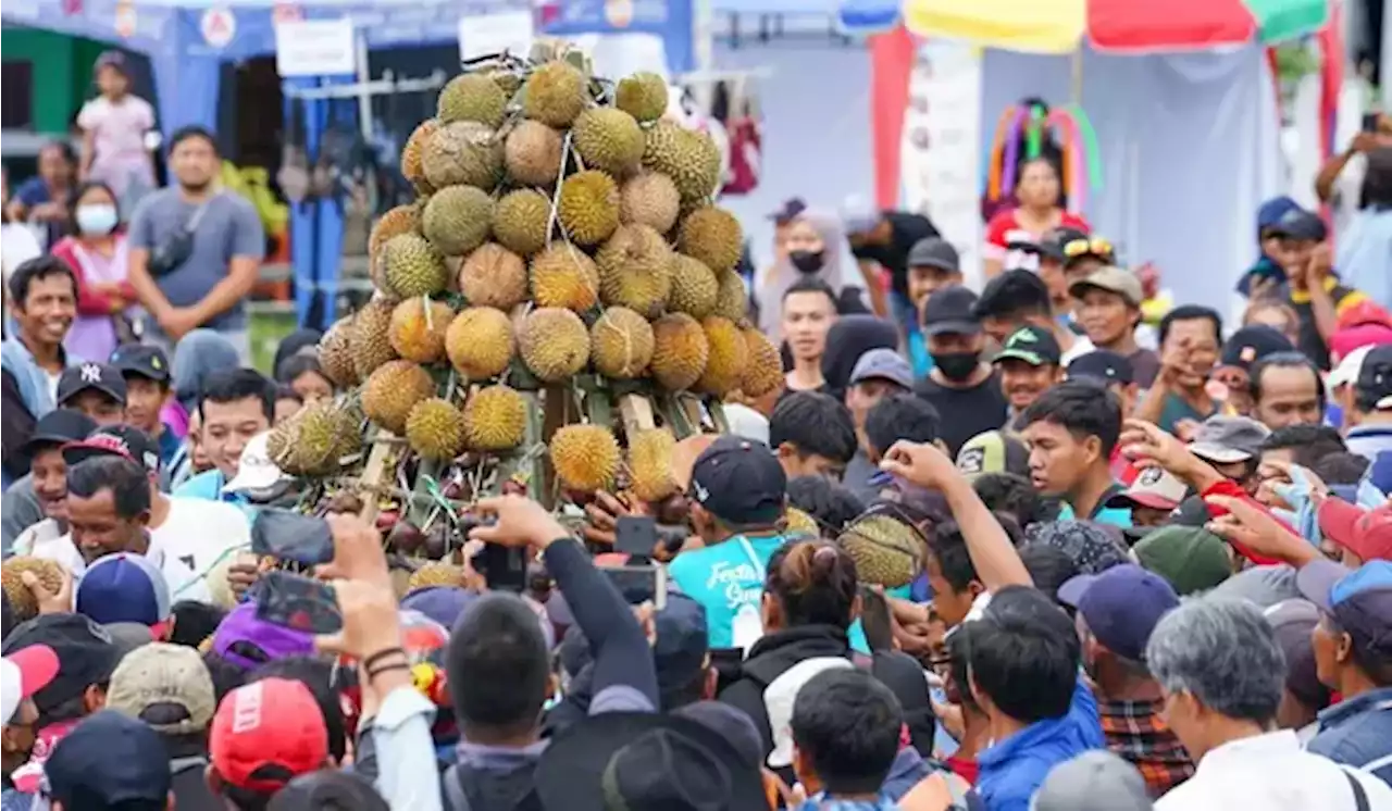 Ratusan Warga Blitar Berebut Tumpeng Buah Durian