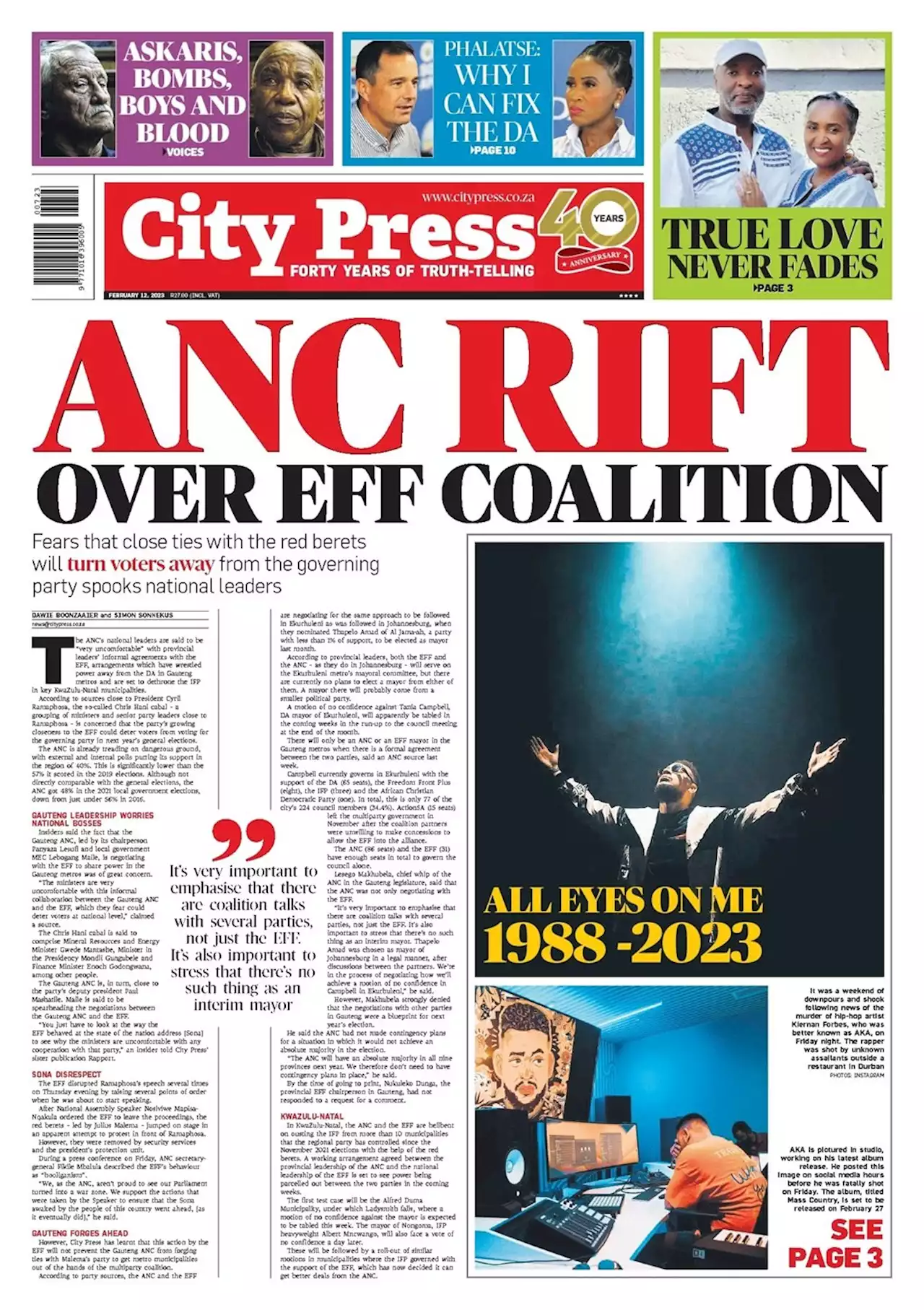 What’s in City Press: ANC rift over EFF coalition | Police can’t pay provider for spying services | President’s jet damaged | City Press