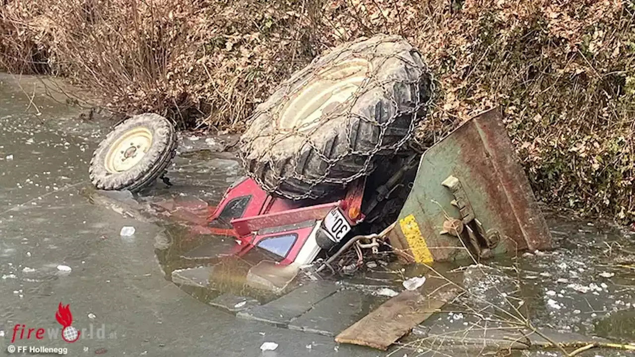 Stmk: Traktor rollt auf und davon und stürzt in Hollenegg (Schwanberg) in Teich