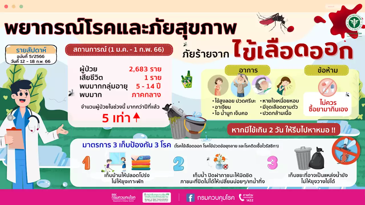 แนวโน้มไข้เลือดออกระบาดเพิ่ม สธ.แนะ 3 หลักปฏิบัติป้องกันโรค : อินโฟเควสท์