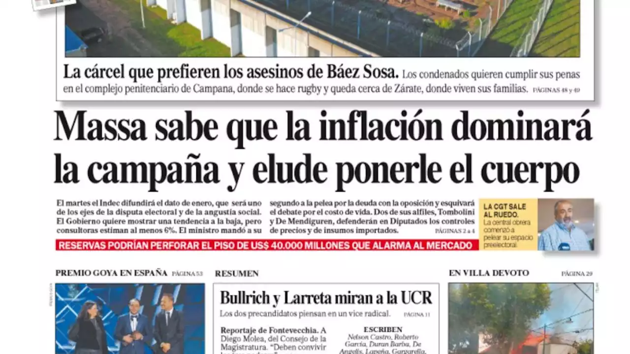 La tapa del Diario PERFIL de este domingo 12 de febrero de 2023