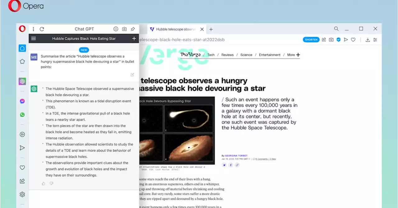 Opera’s bringing ChatGPT to its sidebar