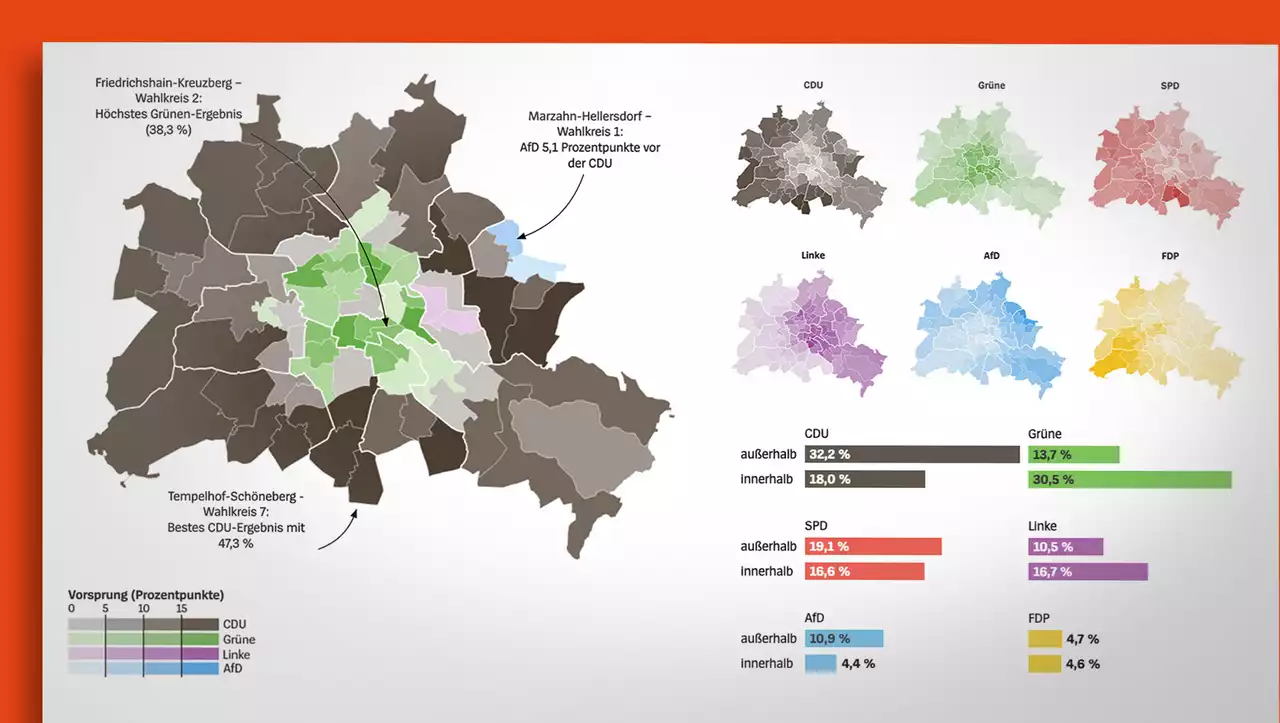 (S+) Die Berlin-Wahlkarten: Wo die CDU den höchsten Vorsprung holte