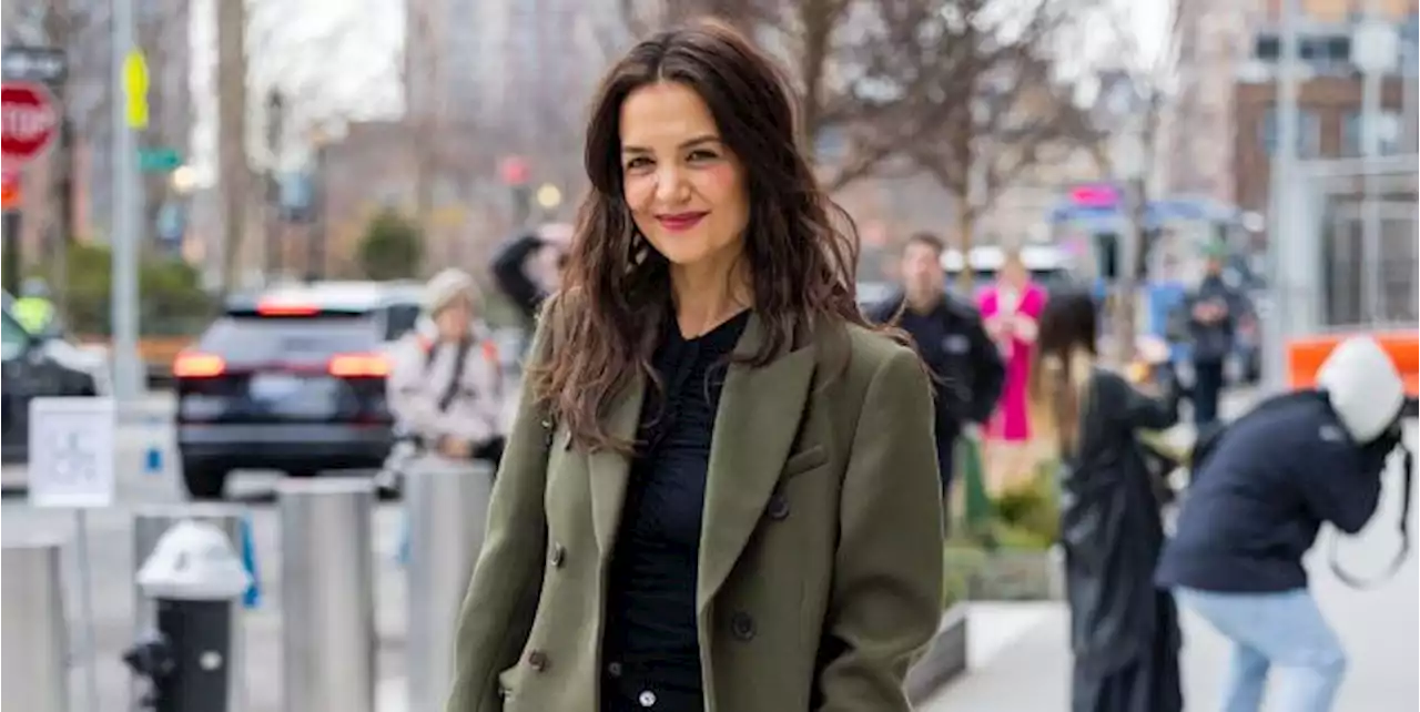 Katie Holmes Does NYFW in a Breezy Black Dress and the Perfect Olive Coat