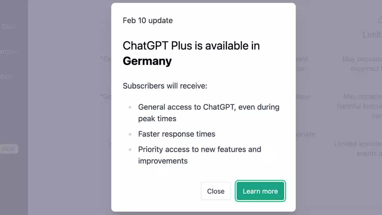 ChatGPT in Deutschland als kostenpflichtige Plus-Version verfügbar