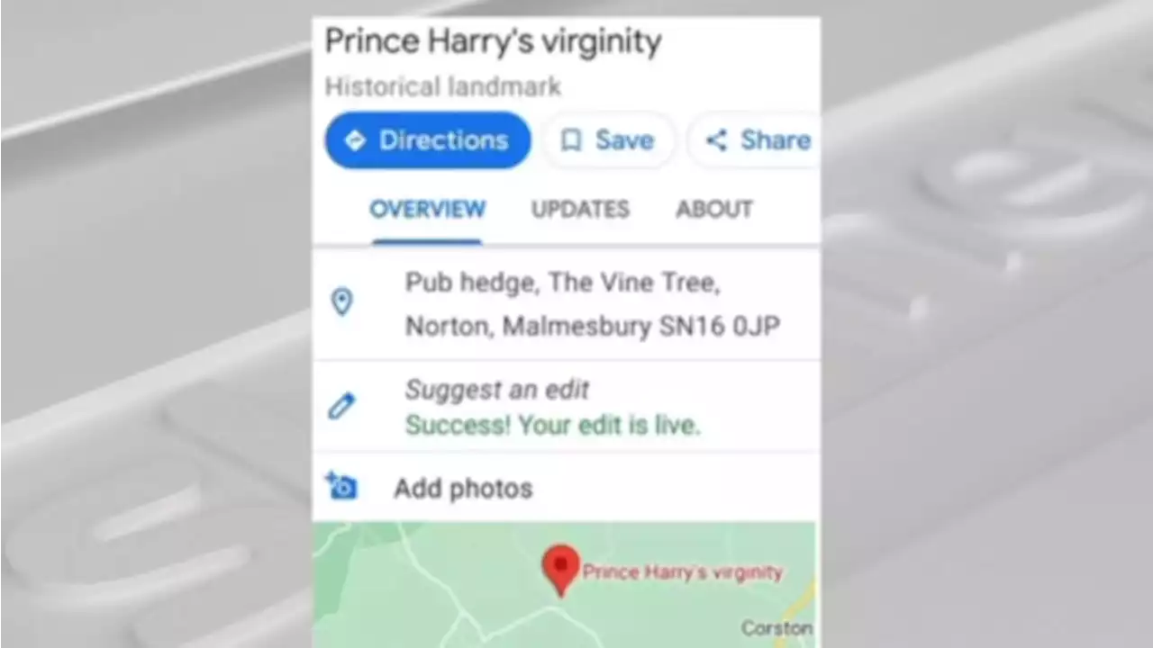 Prince Harry's romp in a field marked on Google Maps in wild prank