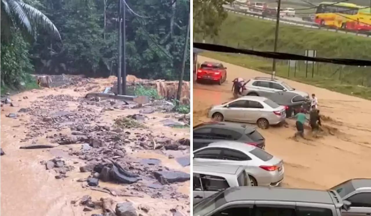 [Watch] Kampung Bukit Tinggi Flooded, Roads Collapse As Heavy Rain Wreaks Havoc | TRP