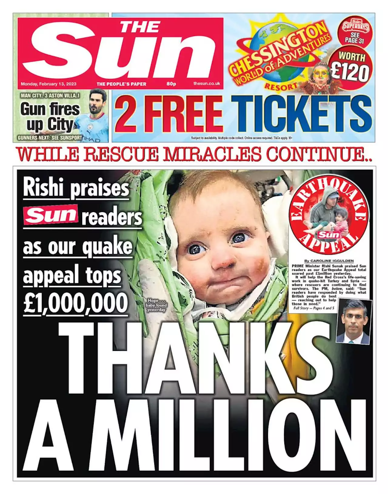 Rishi Sunak praises Sun readers as Earthquake Appeal soars past £1MILLION