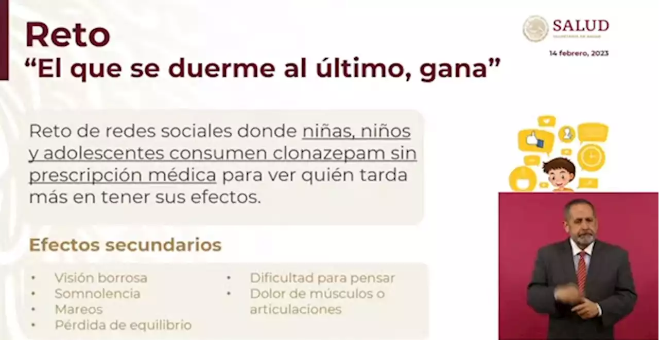 Suman 45 casos por consumo de clonazepam como reto viral: Ssa