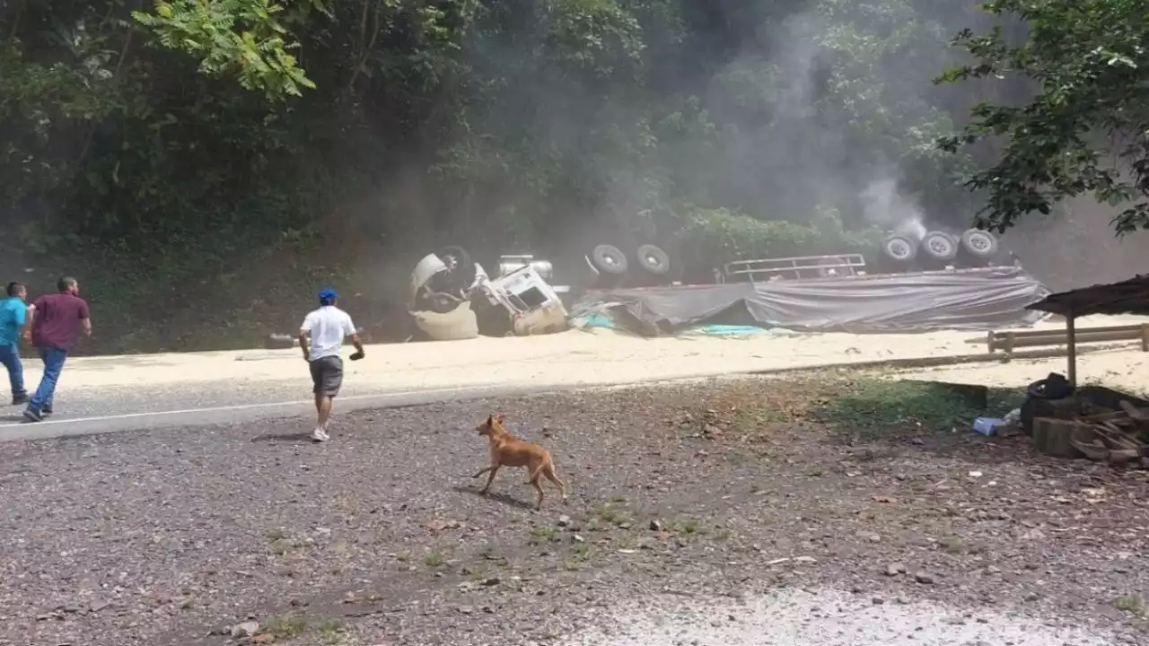 [VIDEO] Tractomucula se volcó y el conductor quedó atrapado en San Luis, Antioquia | Minuto30